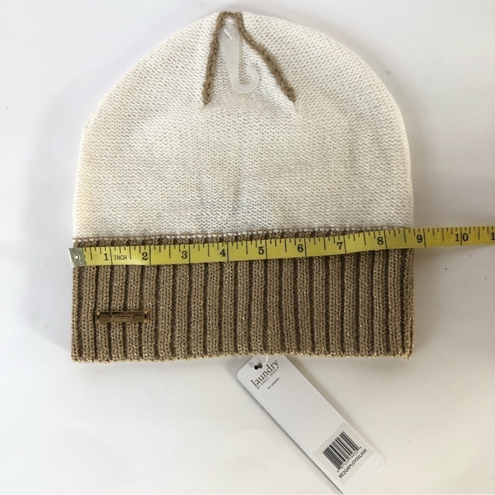 LAUNDRY BY SHELLI SEGAL Alpaca Wool Blend Ribbed Gold Shimmering Trim Beanie OS - Picture 9 of 14